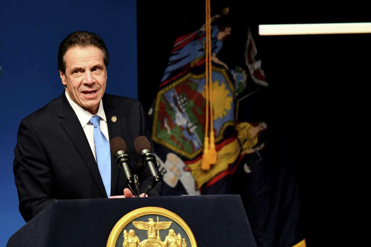 Gov. Andrew Cuomo delivers his budget address and state of the state on Tuesday, Jan. 15, 2019, at The Egg in Albany, N.Y. (Will Waldron/Times Union)