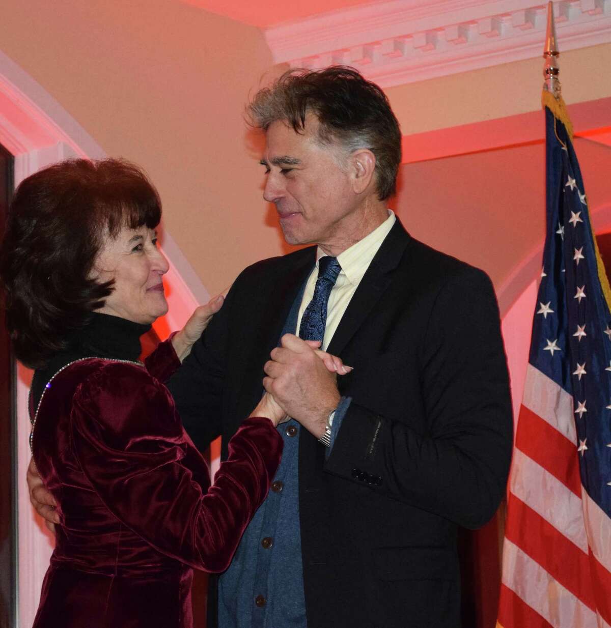 Cathy Reynolds and her son, Steve, are among the first to grace the dance floor at Water Witch Hose Co. #2's annual dinner at Candlewood Inn in Brookfield.