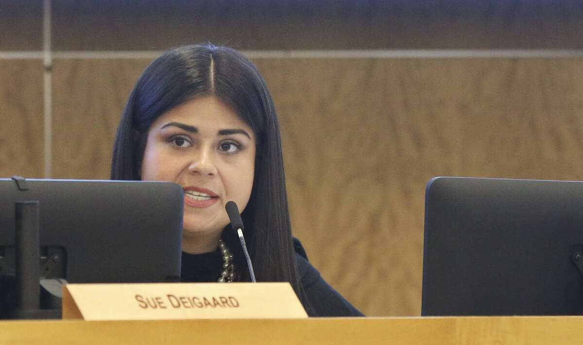 Houston Independent School District Board of Education Trustee Elizabeth Santos says she would like to hear other trustees' reasons to favor Houston Independent School District potentially seeking outside partners to run several long-struggling schools during a HISD meeting on Thursday, Dec. 13, 2018, in Houston.