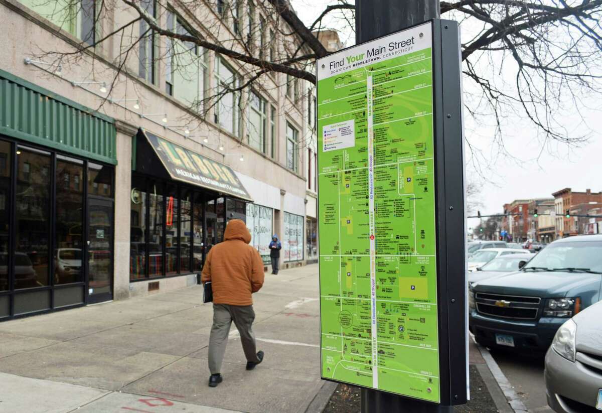 Middletown’s Downtown Business District has installed wayfinding signs along Main Street, each of which includes a map of the area and short profile of a business person or stories about familiar faces.