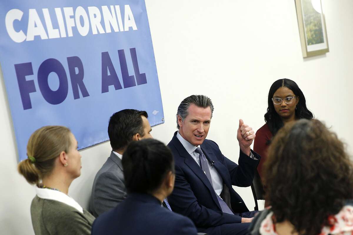 Gov. Gavin Newsom during a community meeting at the Seven Trees Community Center on Tuesday, Jan. 15, 2019, in San Jose, Calif. Alongside San Jose Mayor Sam Liccardo, Gov. Newsom met with people who are grappling with the state's housing crisis. At the event, the governor talked about housing proposals he laid out in the budget he submitted to the Legislature last week.