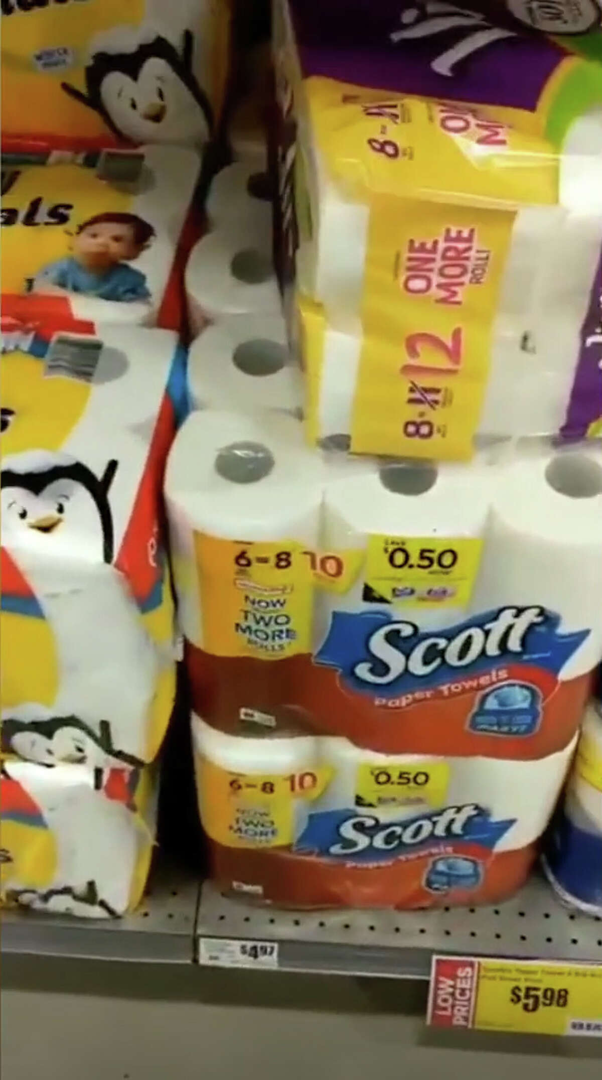 "Buying paper towels takes entirely too much math," JJ Hodge tells his viewers while at a Buda, Texas, H-E-B. "How am I supposed to comparison shop when everyone has their own unique measurement for how much paper towel is how much paper towel."